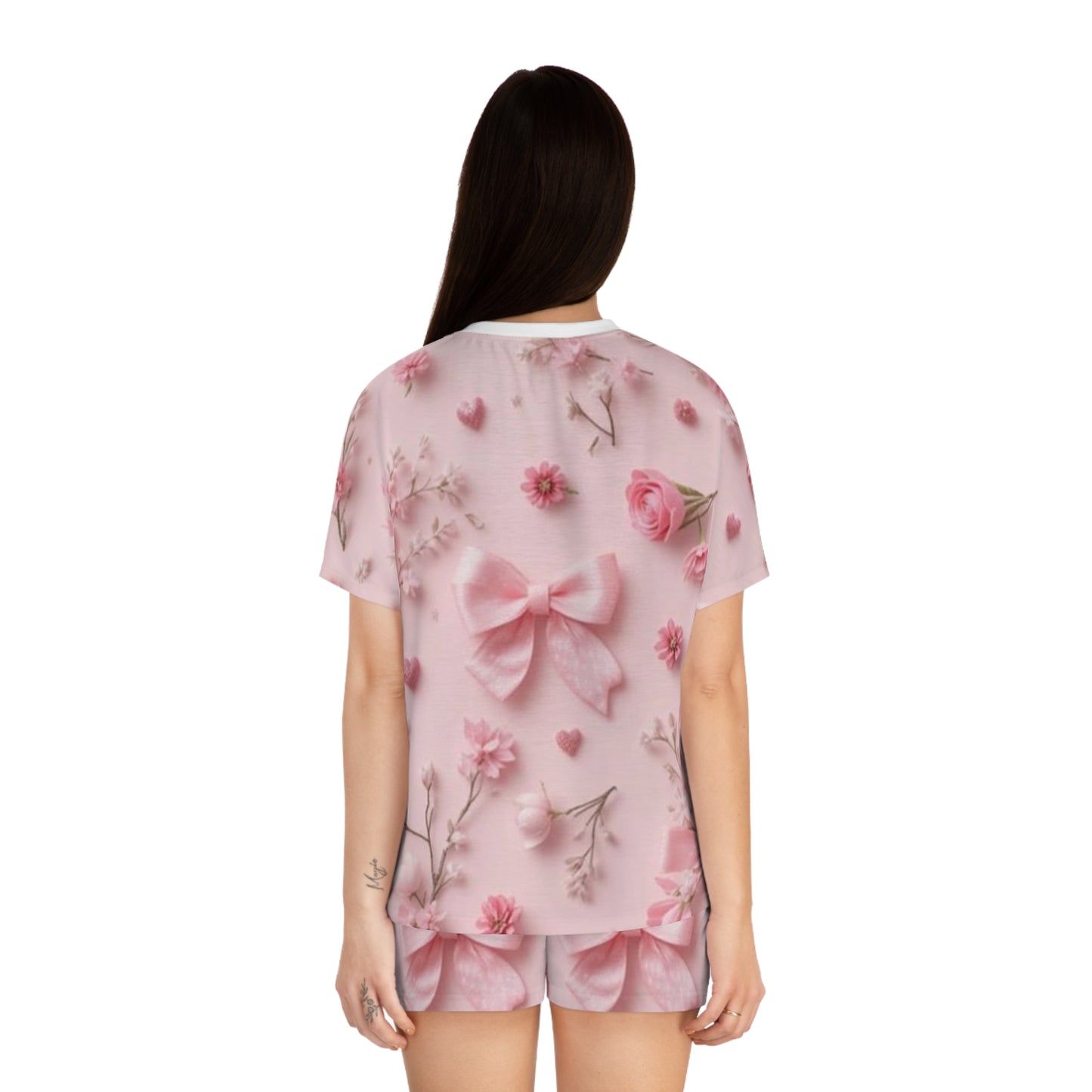 Pink Floral Bow Women's Pajama Set — Cute Short Sleepwear