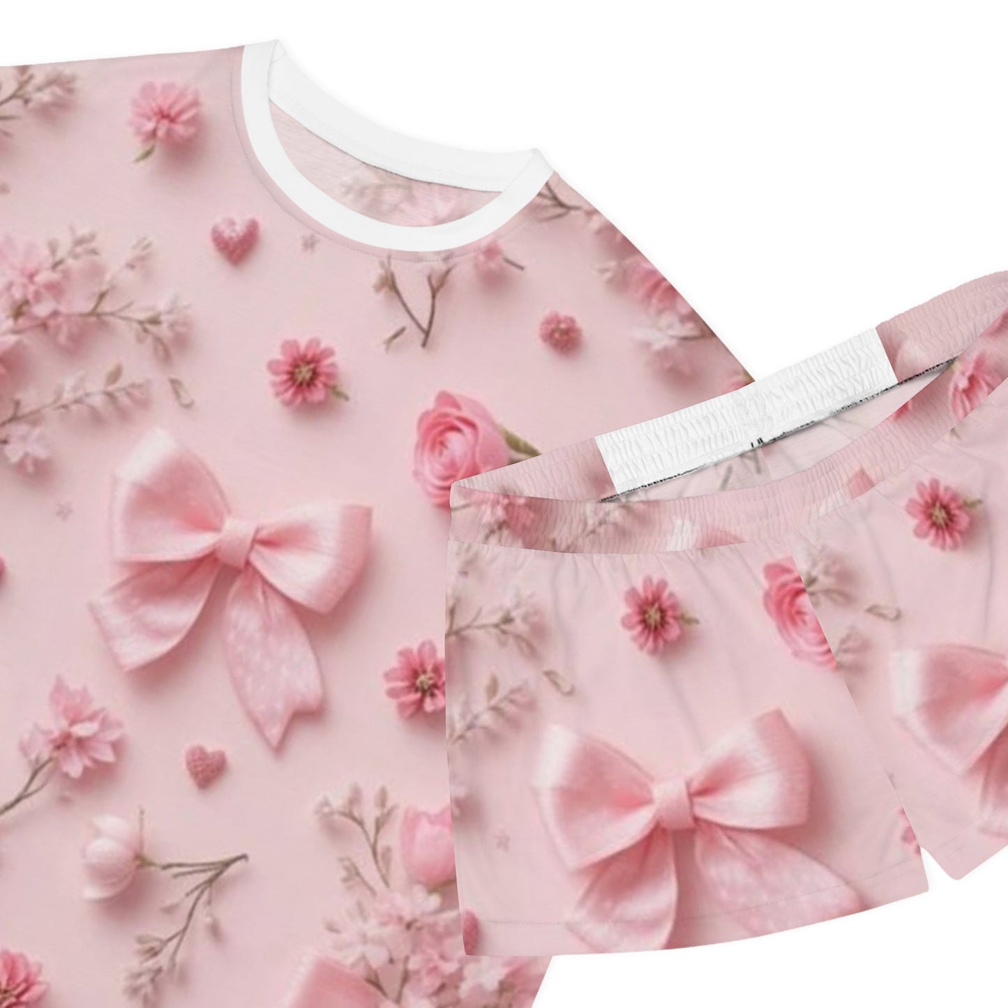 Pink Floral Bow Women's Pajama Set — Cute Short Sleepwear