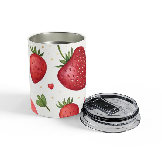 Strawberry Pattern 10oz Tumbler — Cute Fruit Travel Mug