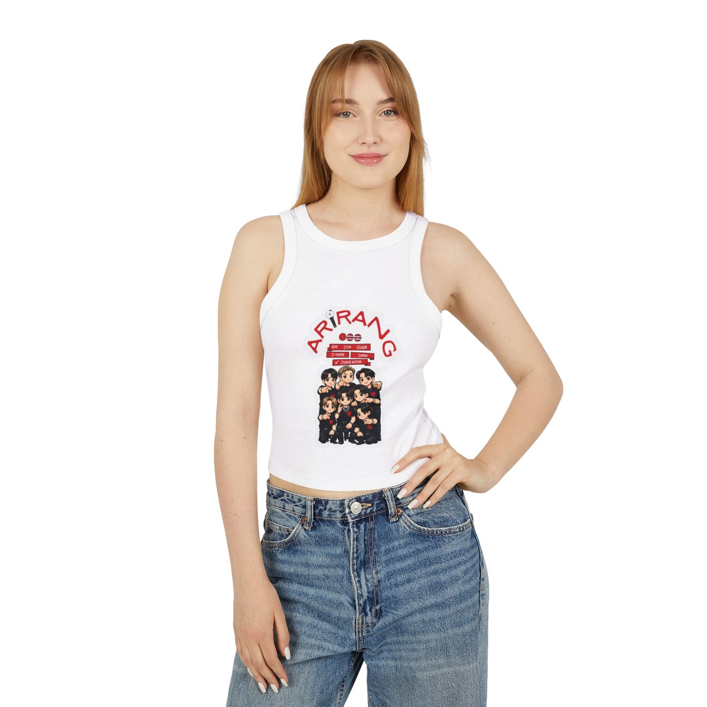 Arirang Graphic Racer Tank Top — K‑Pop Inspired Women's Crop Tank