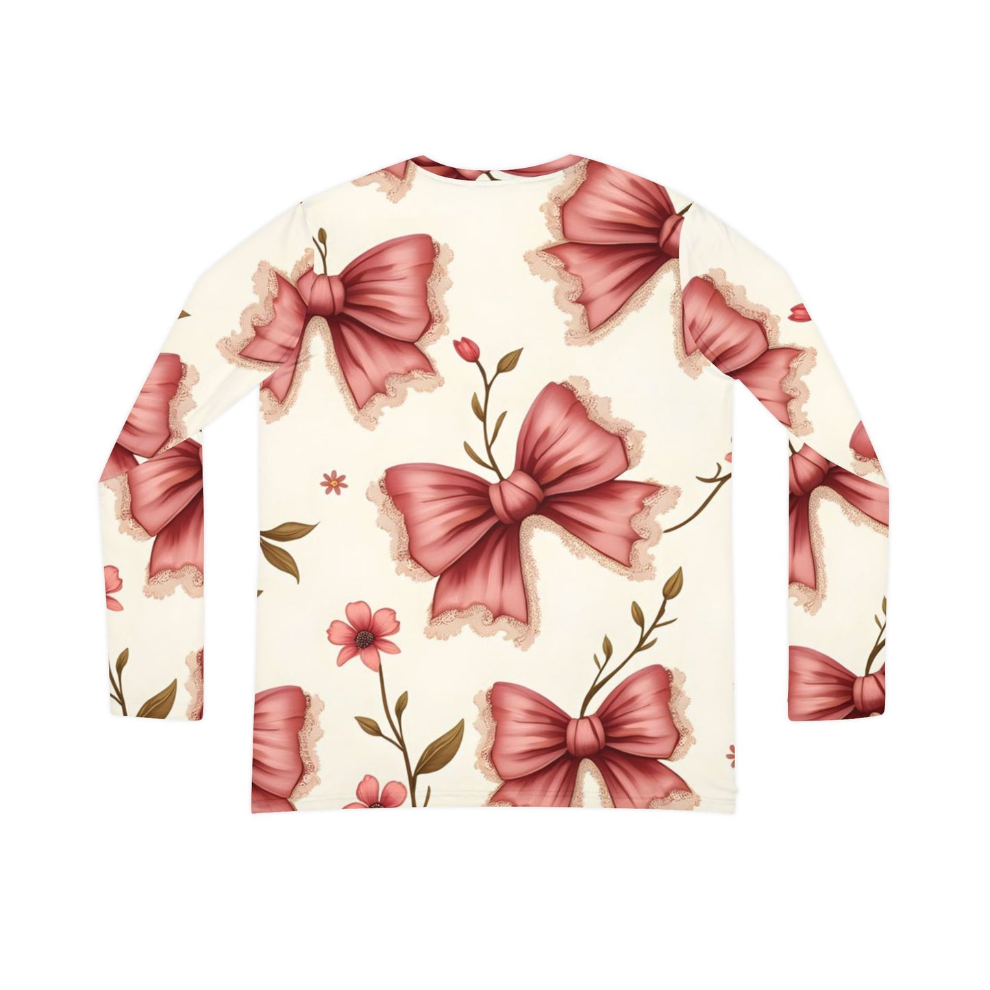 Floral Bow V-Neck Long Sleeve — Vintage Pink Bow Print Shirt
