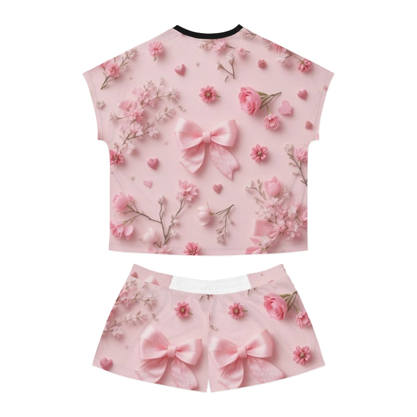 Pink Floral Bow Women's Pajama Set — Cute Short Sleepwear