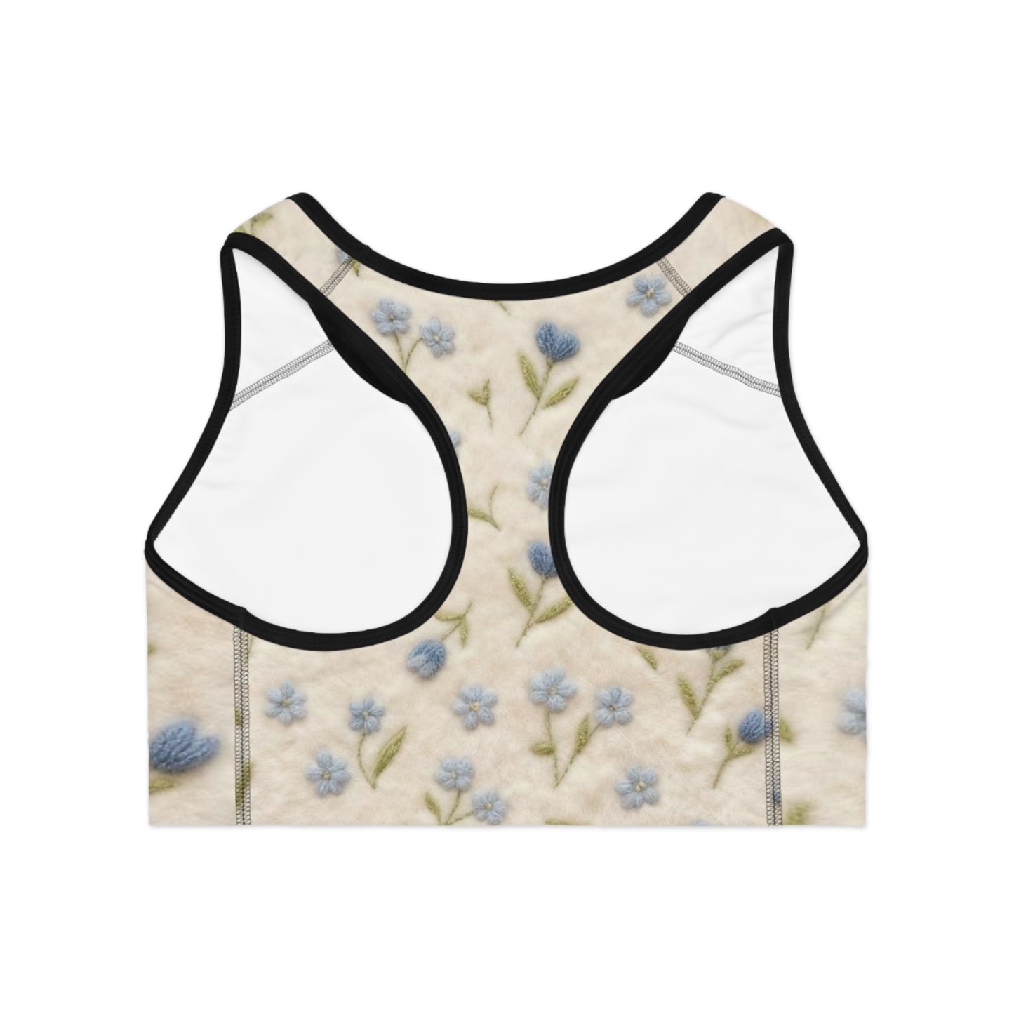 Floral Embroidered Look Sports Bra — Blue Forget-Me-Not All-Over Print