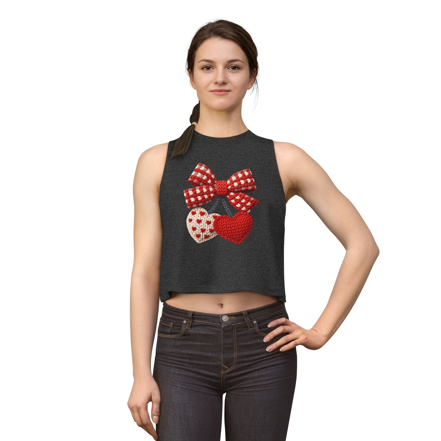 Crochet Heart Bow Crop Top — Cute Valentine's Knit Hearts Tank