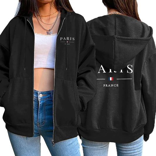 Womens Coat City Printing Casual Hooded Zipper Sweatshirt Sports Jogging Clothing Hot Sales Versatile High Street Woman Jacket
