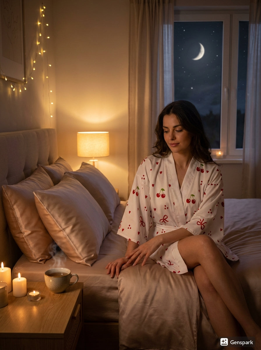 Cherry Heart Kimono Robe – Cute Cherry & Bow All-Over Print Nightwear for Women 🍒