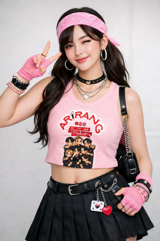 Arirang Graphic Racer Tank Top — K‑Pop Inspired Women's Crop Tank